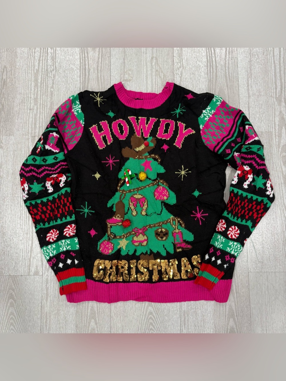 No Boundaries Howdy Christmas Tree Sweater Size Small (4-6) 